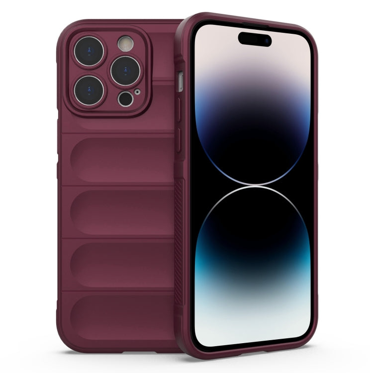For iPhone 14 Pro Magic Shield TPU + Flannel Phone Case(Wine Red)