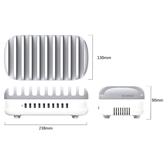 ORICO DUK-10P-DX 120W 5V 2.4A 10 Ports USB Charging Station, US Plug(White)