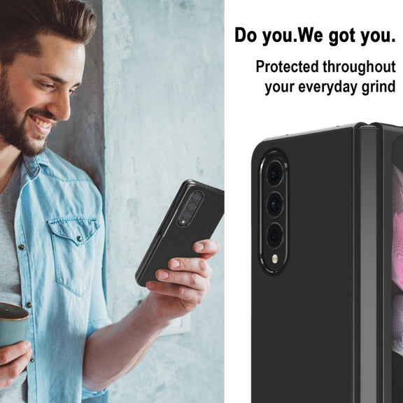 For Samsung Galaxy Z Fold4 5G LC.IMEEKE Shock-resistant Plain Leather All-inclusive Protective Case(Black)