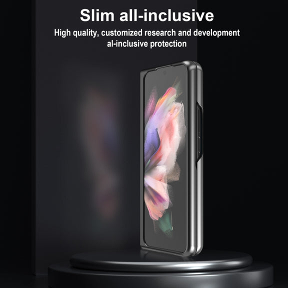 For Samsung Galaxy Z Fold4 5G LC.IMEEKE Shock-resistant Plain Leather All-inclusive Protective Case(Black)