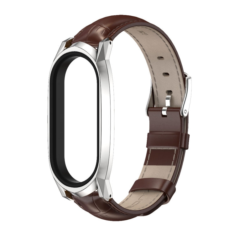 For Xiaomi Mi Band 7 / 7 NFC MIJOBS GT Metal Case Top Layer Cowhide Watch Band(Bamboo Coffee Silver) - Watch Bands by MIJOBS