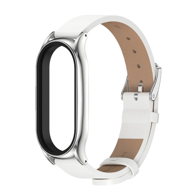 For Xiaomi Mi Band 7 / 7 NFC MIJOBS Plus Metal Case Microfiber Leather Watch Band(White Silver) - Watch Bands by MIJOBS