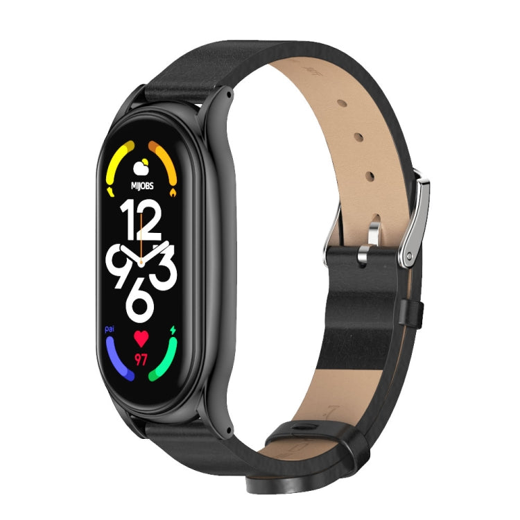 For Xiaomi Mi Band 7 / 7 NFC MIJOBS Plus Metal Case Microfiber Leather Watch Band(Black) - Watch Bands by MIJOBS