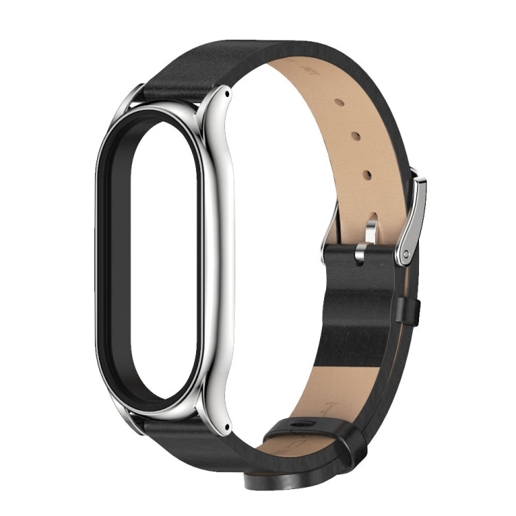 For Xiaomi Mi Band 7 / 7 NFC MIJOBS Plus Metal Case Microfiber Leather Watch Band(Black Silver)