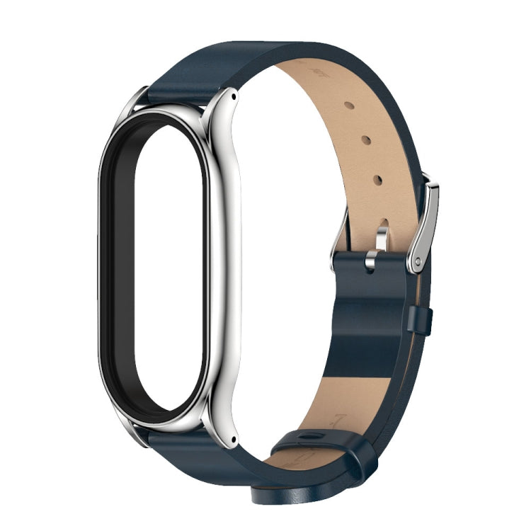 For Xiaomi Mi Band 7 / 7 NFC MIJOBS Plus Metal Case Microfiber Leather Watch Band(Blue Silver) - Watch Bands by MIJOBS