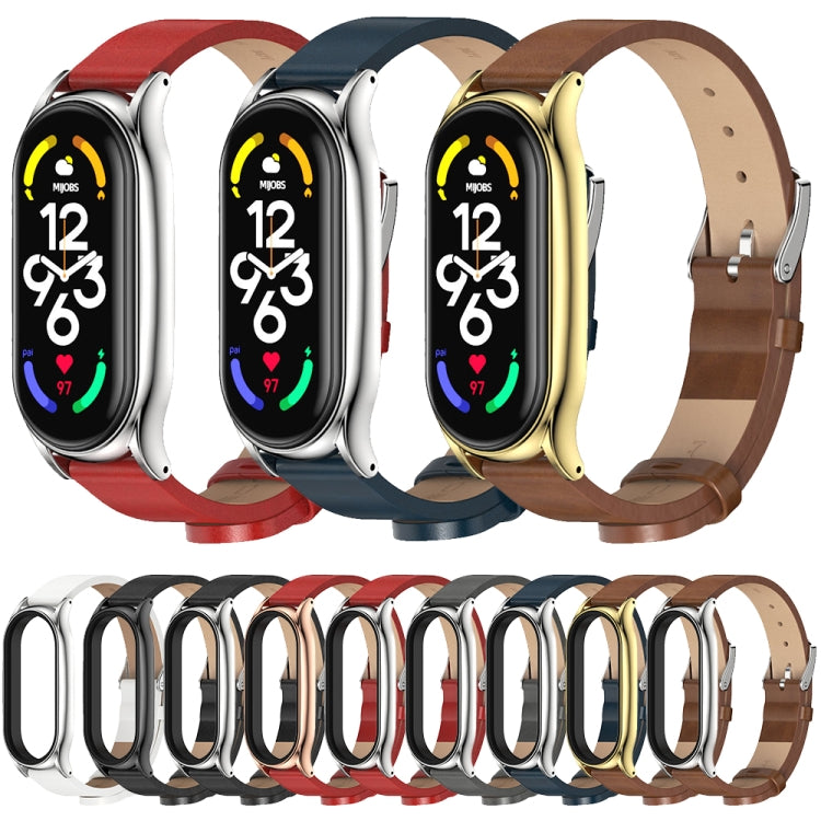 For Xiaomi Mi Band 7 / 7 NFC MIJOBS Plus Metal Case Microfiber Leather Watch Band(Brown Silver)
