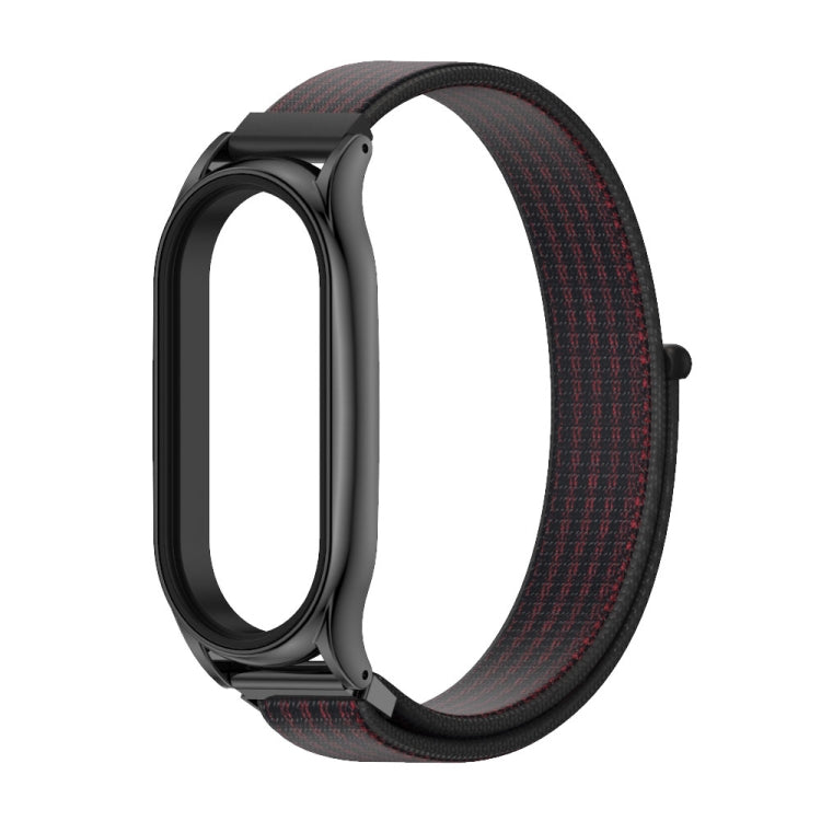 For Xiaomi Mi Band 7 / 7 NFC MIJOBS Plus Stainless Steel Case Nylon Watch Band(Black Red) - Watch Bands by MIJOBS