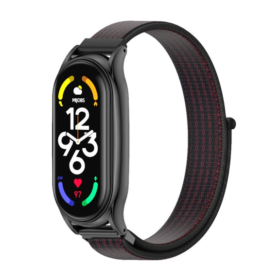 For Xiaomi Mi Band 7 / 7 NFC MIJOBS Plus Stainless Steel Case Nylon Watch Band(Black Red) - Watch Bands by MIJOBS