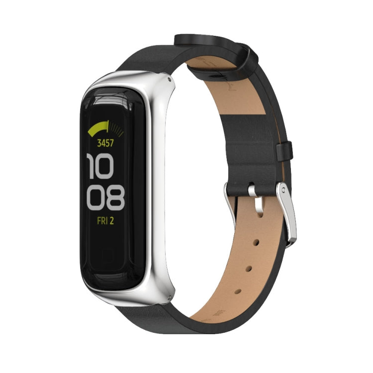For Samsung Galaxy Fit 2 MIJOBS Metal Case Microfiber Leather Watch Band(Black Silver) - Watch Bands by MIJOBS