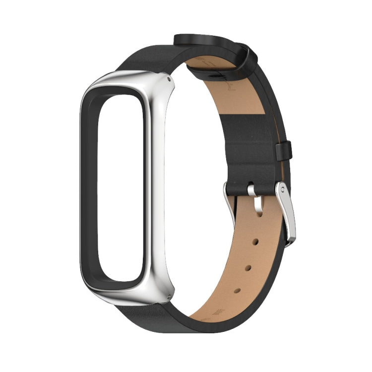 For Samsung Galaxy Fit 2 MIJOBS Metal Case Microfiber Leather Watch Band(Black Silver) - Watch Bands by MIJOBS