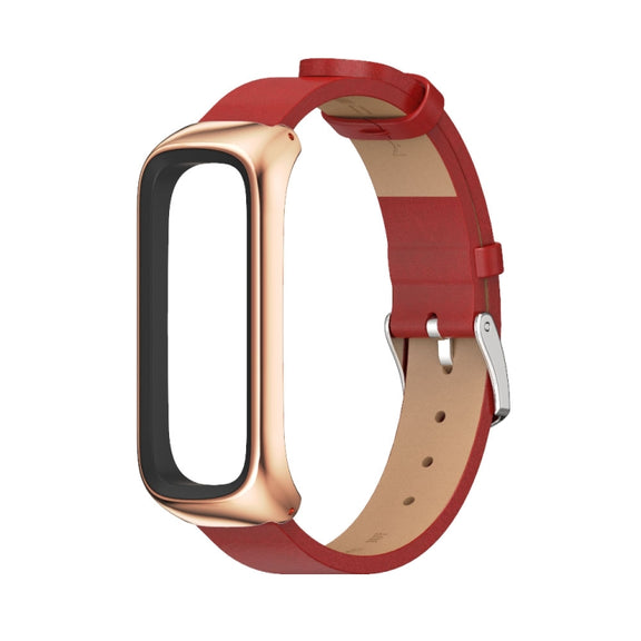 For Samsung Galaxy Fit 2 MIJOBS Metal Case Microfiber Leather Watch Band(Red Rose Gold) - Watch Bands by MIJOBS