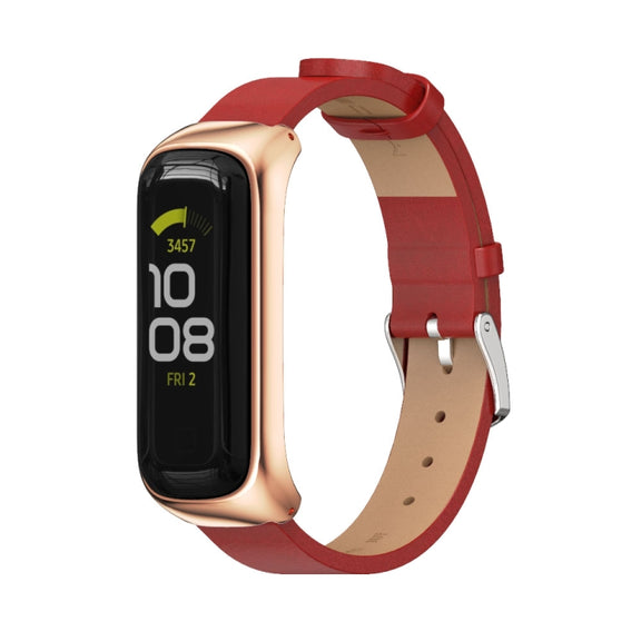 For Samsung Galaxy Fit 2 MIJOBS Metal Case Microfiber Leather Watch Band(Red Rose Gold) - Watch Bands by MIJOBS