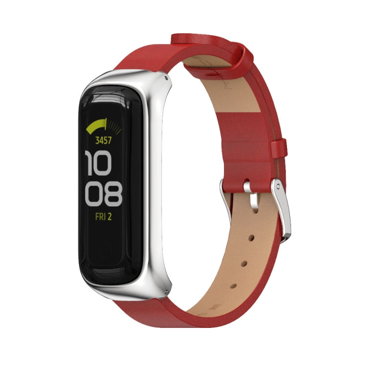 For Samsung Galaxy Fit 2 MIJOBS Metal Case Microfiber Leather Watch Band(Red Silver) - Watch Bands by MIJOBS