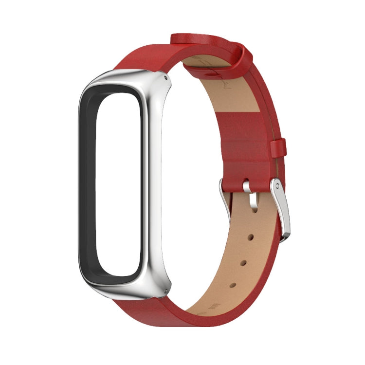 For Samsung Galaxy Fit 2 MIJOBS Metal Case Microfiber Leather Watch Band(Red Silver) - Watch Bands by MIJOBS