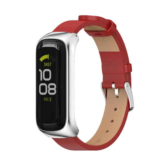 For Samsung Galaxy Fit 2 MIJOBS Metal Case Microfiber Leather Watch Band(Red Silver) - Watch Bands by MIJOBS