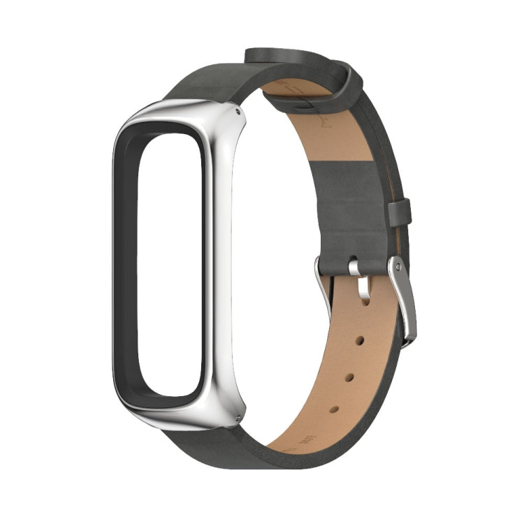 For Samsung Galaxy Fit 2 MIJOBS Metal Case Microfiber Leather Watch Band(Grey Silver)