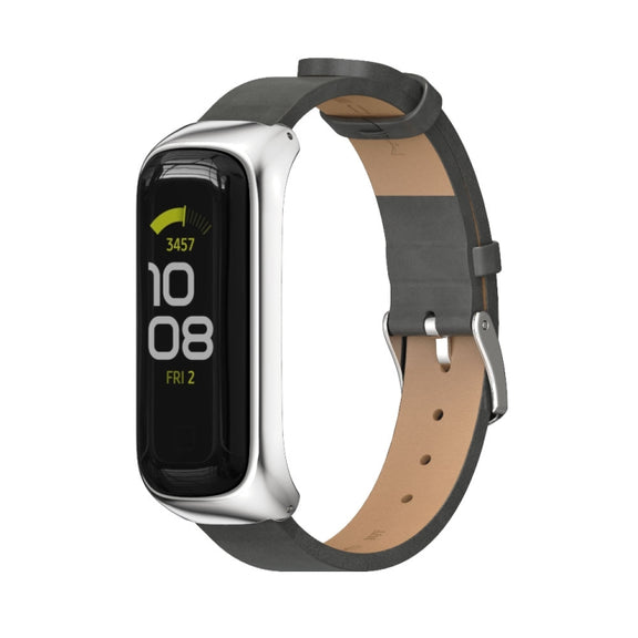 For Samsung Galaxy Fit 2 MIJOBS Metal Case Microfiber Leather Watch Band(Grey Silver)