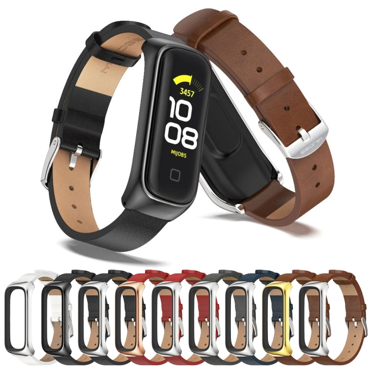 For Samsung Galaxy Fit 2 MIJOBS Metal Case Microfiber Leather Watch Band(Black Silver) - Watch Bands by MIJOBS