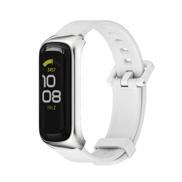 For Samsung Galaxy Fit 2 MIJOBS Metal Case Silicone Watch Band(White Silver) - Watch Bands by MIJOBS