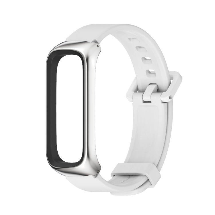 For Samsung Galaxy Fit 2 MIJOBS Metal Case Silicone Watch Band(White Silver) - Watch Bands by MIJOBS