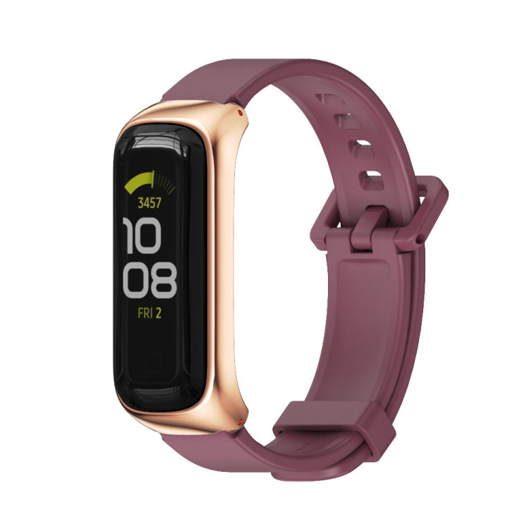 For Samsung Galaxy Fit 2 MIJOBS Metal Case Silicone Watch Band(Wine Red Rose Gold) - Watch Bands by MIJOBS