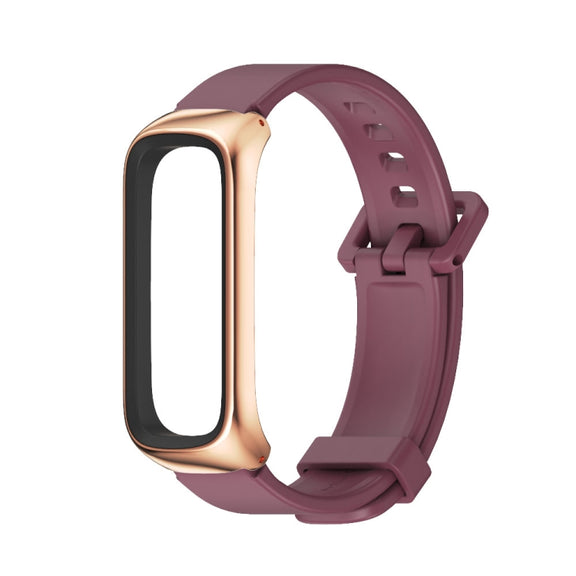 For Samsung Galaxy Fit 2 MIJOBS Metal Case Silicone Watch Band(Wine Red Rose Gold) - Watch Bands by MIJOBS