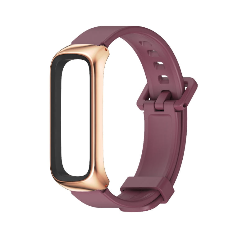 For Samsung Galaxy Fit 2 MIJOBS Metal Case Silicone Watch Band(Wine Red Rose Gold) - Watch Bands by MIJOBS