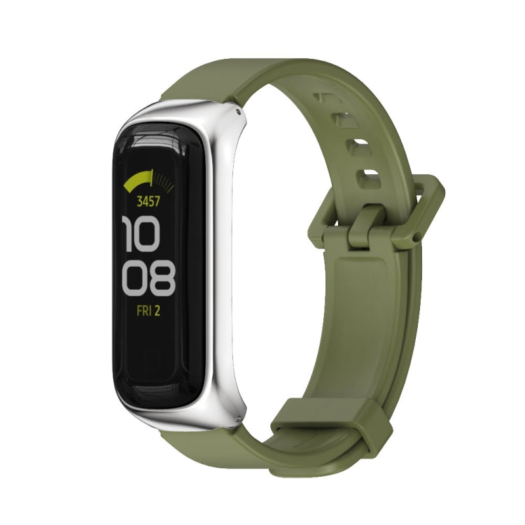 For Samsung Galaxy Fit 2 MIJOBS Metal Case Silicone Watch Band(Army Green Silver) - Watch Bands by MIJOBS