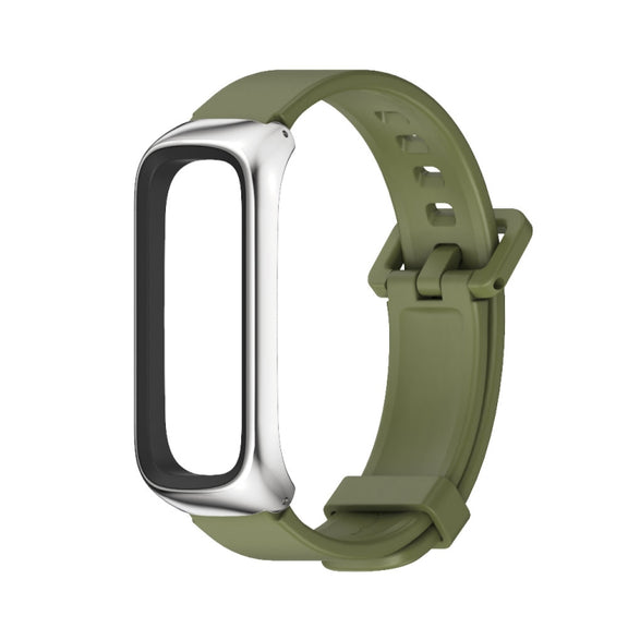 For Samsung Galaxy Fit 2 MIJOBS Metal Case Silicone Watch Band(Army Green Silver) - Watch Bands by MIJOBS