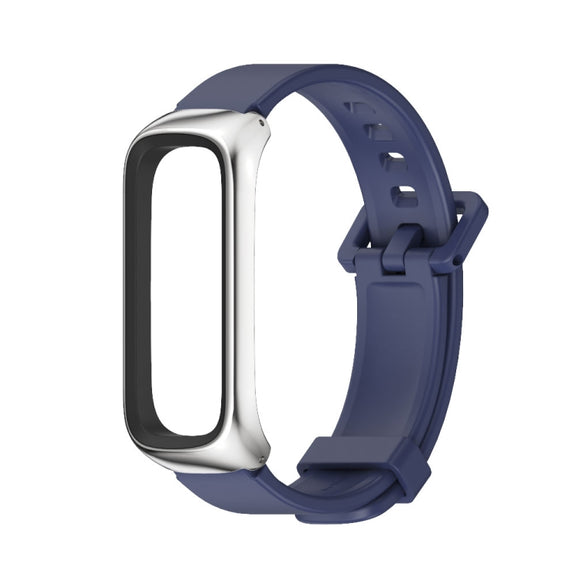 For Samsung Galaxy Fit 2 MIJOBS Metal Case Silicone Watch Band(Midnight Blue Silver)