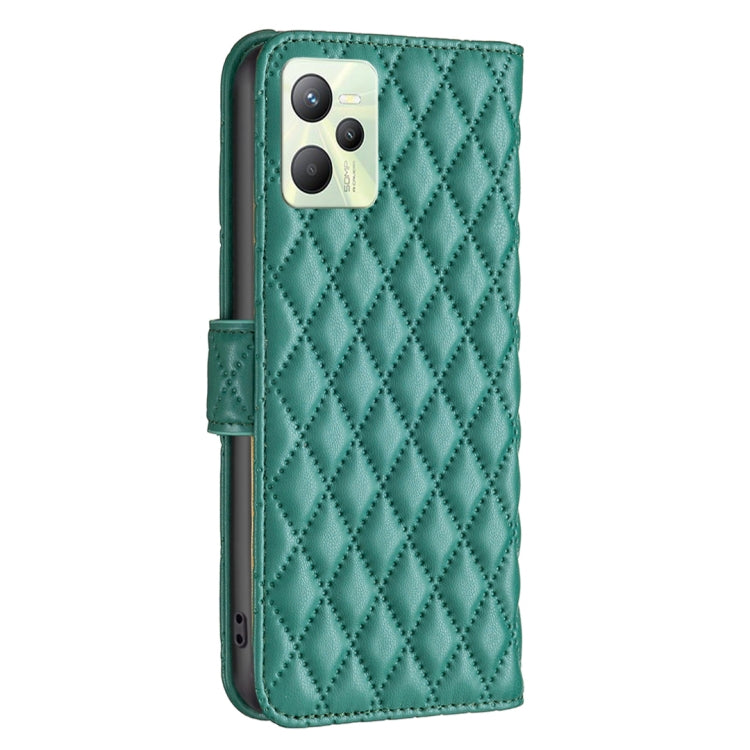 For OPPO Realme C35 Diamond Lattice Wallet Leather Flip Phone Case(Green)
