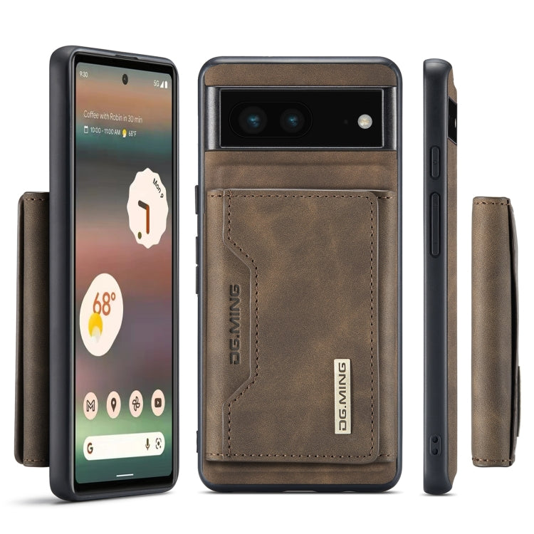 For Google Pixel 6A DG.MING M2 Series 3-Fold Multi Card Bag Phone Case(Coffee)