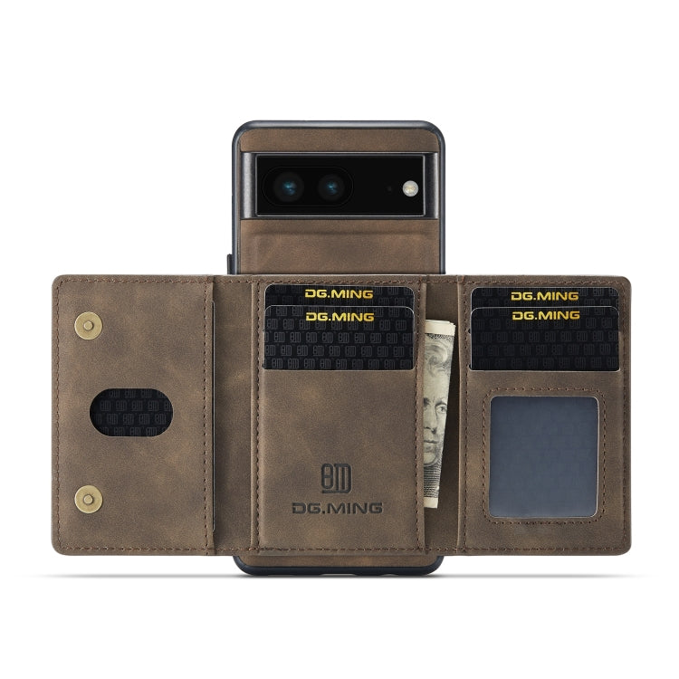 For Google Pixel 6A DG.MING M2 Series 3-Fold Multi Card Bag Phone Case(Coffee)