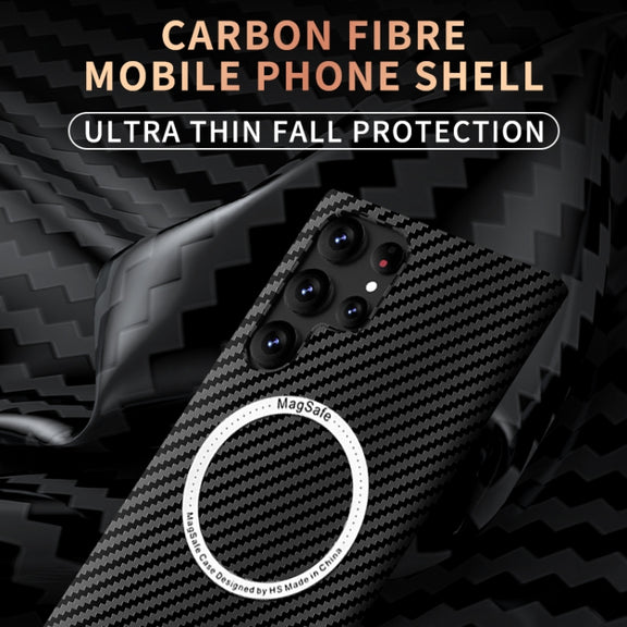 For Samsung Galaxy S21 Plus 5G Carbon Fiber Texture MagSafe Magnetic Phone Case(Black)