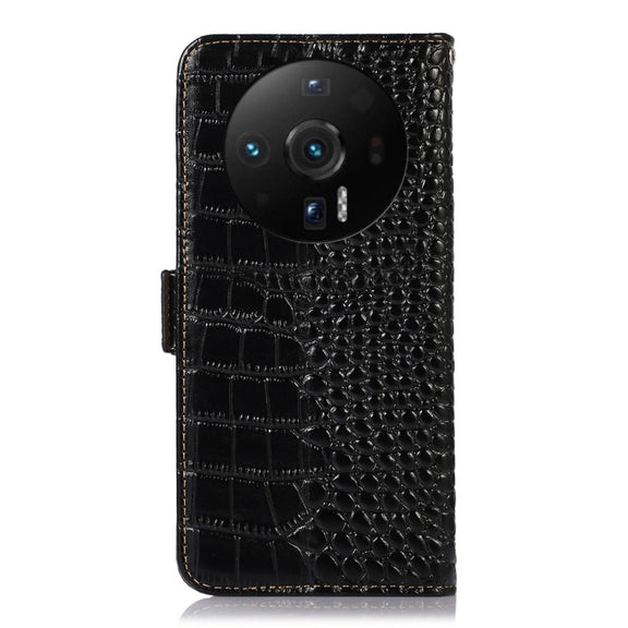 For Xiaomi 12S Ultra Crocodile Top Layer Cowhide Leather Phone Case(Black)