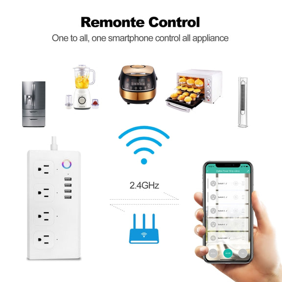 WiFi 10A SM-SO301-U 2500W 4 Holes + 4 USB Smart Power Strip, US Plug(White)