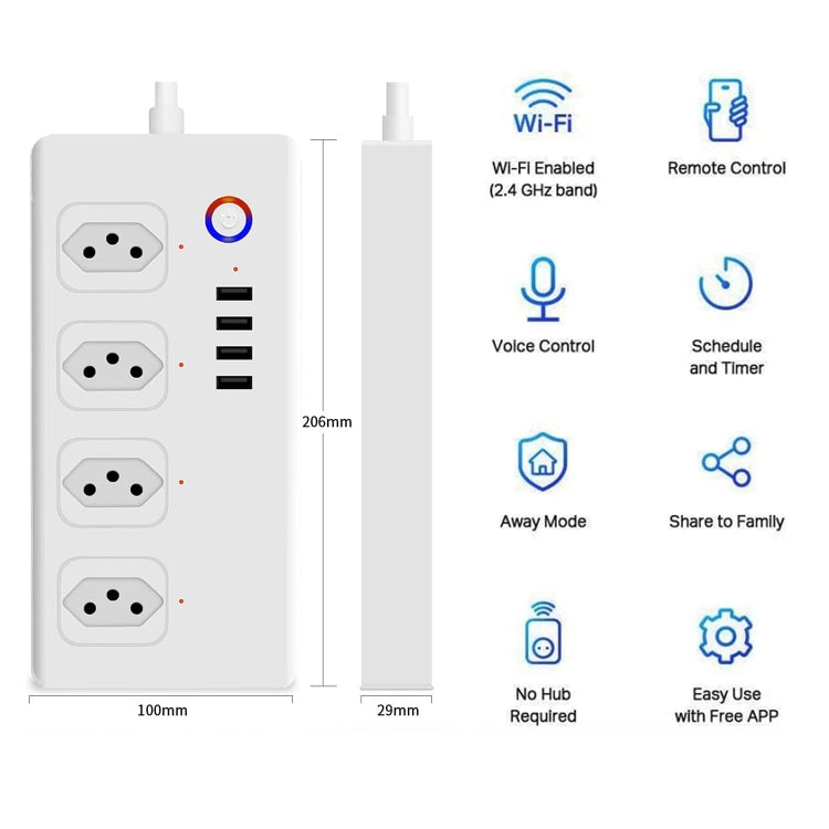 WiFi 10A SM-SO301-B 4 Holes + 4 USB Multi-purpose Smart Power Strip, Brazil Plug