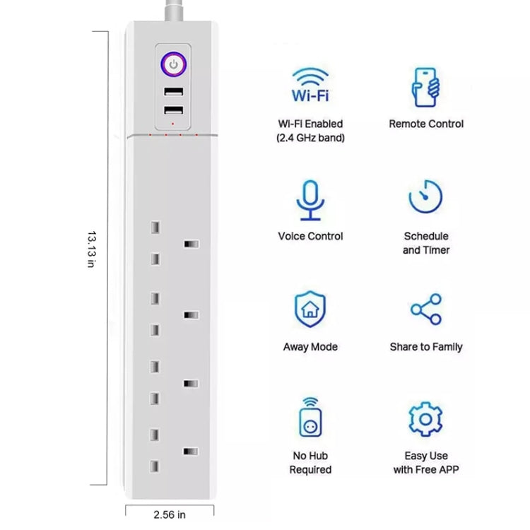 WiFi 10A SM-SO306-K 4 Holes + 2 USB Multi-purpose Smart Power Strip, UK Plug