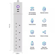 WiFi 16A SM-SO306-K 4 Holes + 2 USB Multi-purpose Smart Power Strip, UK Plug