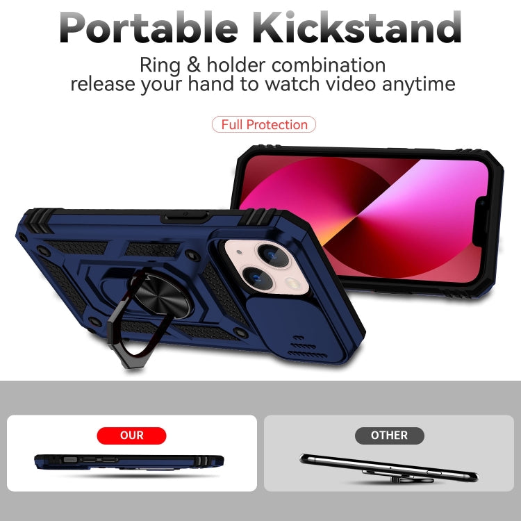 For iPhone 14 Plus Sliding Camshield Holder Phone Case (Blue)
