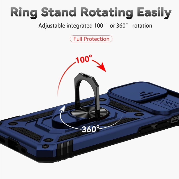 For iPhone 14 Plus Sliding Camshield Holder Phone Case (Blue)