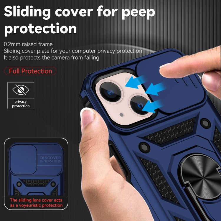 For iPhone 14 Plus Sliding Camshield Holder Phone Case (Blue)