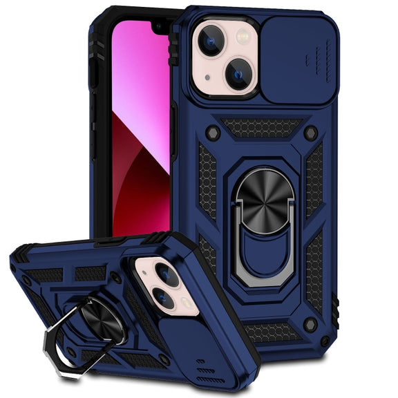 For iPhone 14 Plus Sliding Camshield Holder Phone Case (Blue)