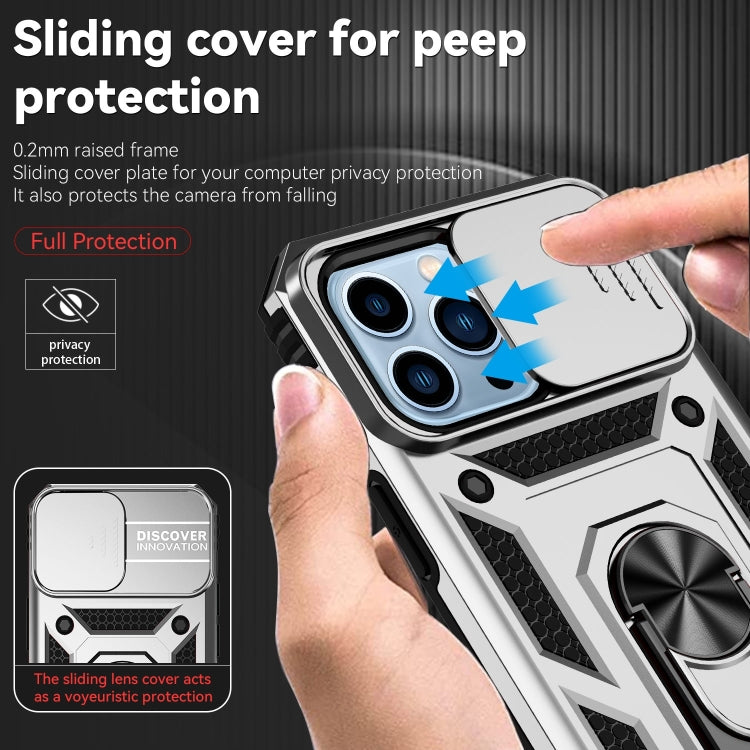 For iPhone 14 Pro Max Sliding Camshield Holder Phone Case (Silver)