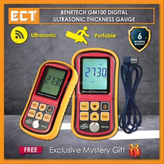 BENETECH GM-100 Ultrasonic Thickness Meter Tester Gauge Velocity 1.2~225mm(Aluminum Box Version)