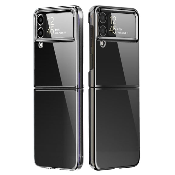 For Samsung Galaxy Z Flip4 PC Folding Electroplating Transparent Phone Case(Black)