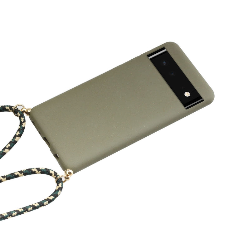 For Google Pixel 6 Wheat Straw Material + TPU Protective Case with Lanyard(Army Green)