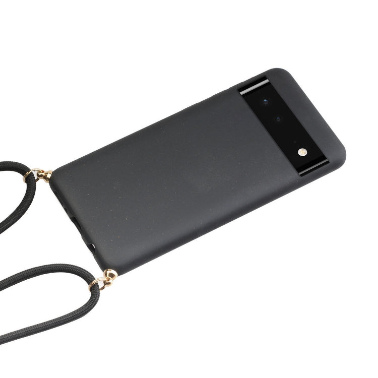 For Google Pixel 6 Wheat Straw Material + TPU Protective Case with Lanyard(Black)