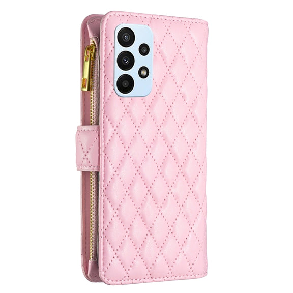 For Samsung Galaxy A23 4G Diamond Lattice Zipper Wallet Leather Flip Phone Case(Pink)