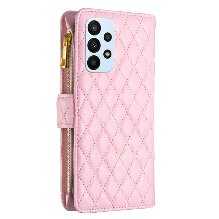 For Samsung Galaxy A23 4G Diamond Lattice Zipper Wallet Leather Flip Phone Case(Pink)